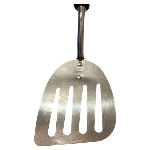 Vintage Ekco Short Slotted Small Angled Chromium Spatula Black Plastic Handle - Picture 3 of 5